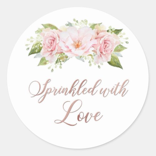 Rose Gold Pink Flowers Sprinkled with Love Classic Round Sticker