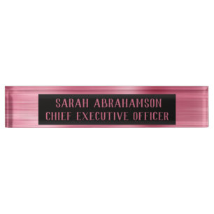 Rose Gold Pink Foil Glam Desk Sign Name Plate