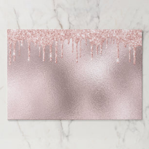 Rose gold pink foil glitter girly paper placemat