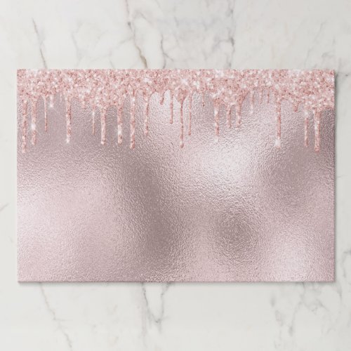 Rose gold pink foil glitter girly paper placemat
