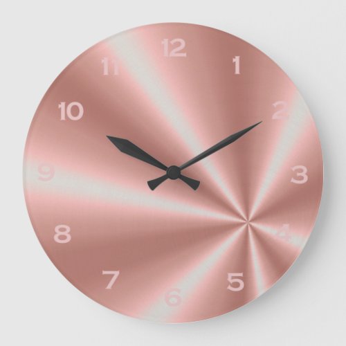 Rose Gold Pink Foil Metallic Look Girly Decor Large Clock