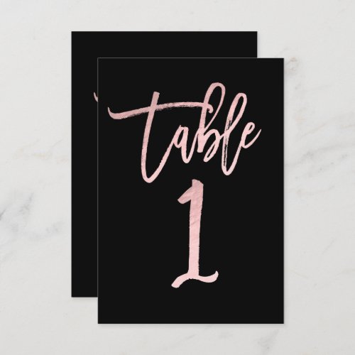 Rose Gold Pink Foil Modern Script Table Number 1
