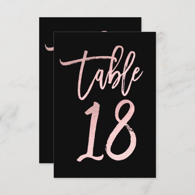 Rose Gold Pink Foil Modern Script Table Number 18 (Front/Back)