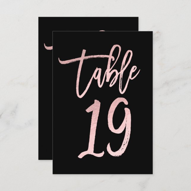 Rose Gold Pink Foil Modern Script Table Number 19 (Front/Back)