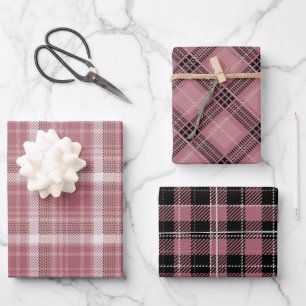 Rose Gold Pink Fun Plaid Patterns Wrapping Paper Sheets
