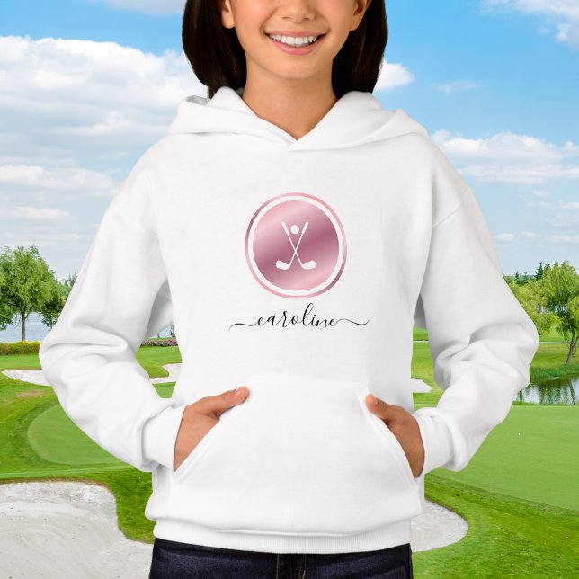 Rose Gold Pink Girl Golf Custom Name Kid's Hoodie (Creator Uploaded)
