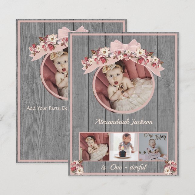 Rose gold pink Girls1st Birthday She is one-derful (Front/Back)