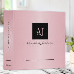 Rose gold pink girly modern monogrammed office 3 ring binder<br><div class="desc">Elegant monogrammed business organizer binder featuring a black geometric square and modern typography script over a pink metallic rose gold foil background. Suitable for any type of business, home office or personal portfolio presentation. You can personalize it with your business name and initials or your personal name and monogram if...</div>