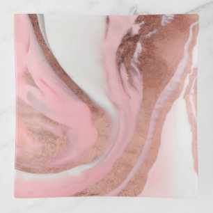Rose Gold Pink Girly Modern Painted Marble Trinket Tray
