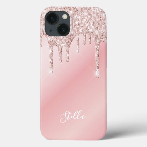 Rose gold pink girly name script iPhone 13 case