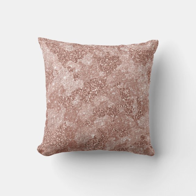 Rose Gold Pink Glam Camouflage Camo Throw Pillow (Front)