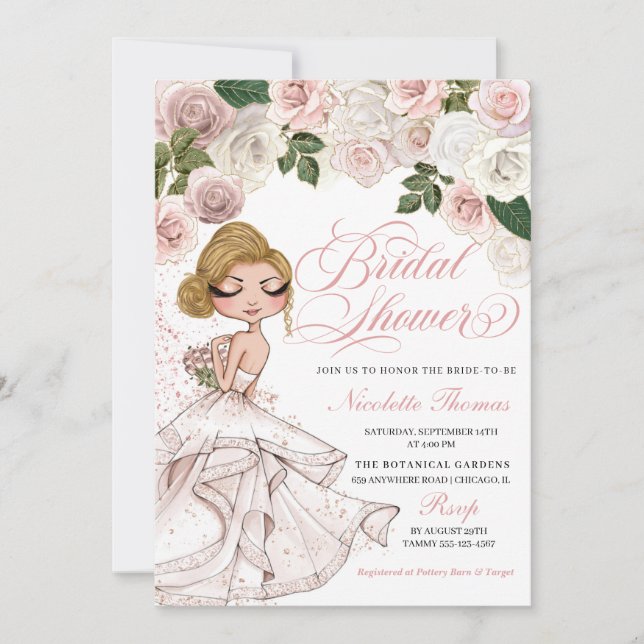 Rose Gold Pink Glam Girl Bridal Shower Invitation (Front)