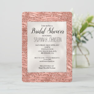 Rose Gold Pink Glam Glitter Zebra Bridal   Invitation