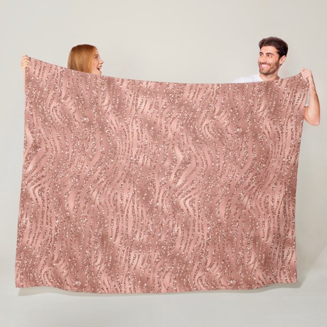 Rose Gold Pink Glam Glitter Zebra Print      Fleece Blanket (In Situ)