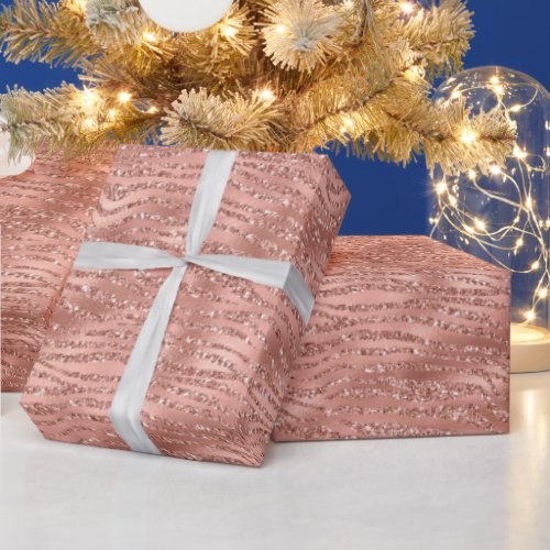 Rose Gold Pink Glam Glitter Zebra Print Wrapping Paper