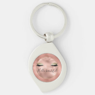 Rose Gold Pink Glam Glitzy Black Eyelashes Keychain