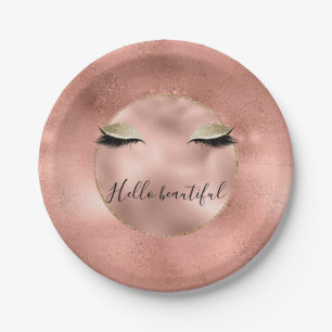 Rose Gold Pink Glam Glitzy Black Eyelashes Paper Plates