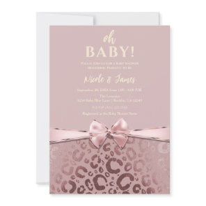 Rose Gold Pink Glam Leopard Print Baby Shower Invitation