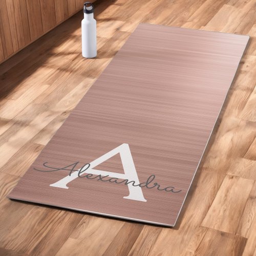 Rose Gold Pink Glam Metallic Monogram Yoga Mat