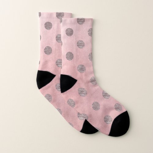Rose Gold Pink Glam Polka Dots Modern Chic Girly Socks