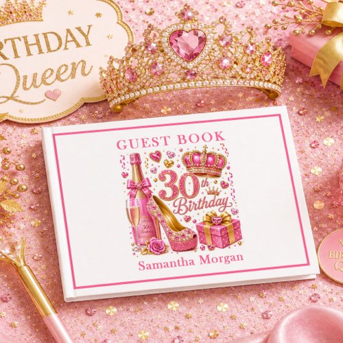 Rose Gold Pink Glitter 30th Birthday Guest Book