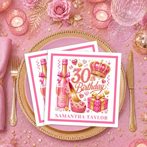 Rose Gold Pink Glitter 30th Birthday Napkins