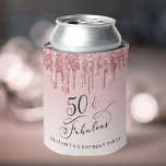 Rose Gold Pink Glitter 50th Birthday Party Can Cooler<br><div class="desc">Chic 50th birthday party can coolers featuring "50 & Fabulous" in an elegant calligraphy script and rose gold and pink faux glitter dripping on a pink ombre background. Personalize with your name.</div>