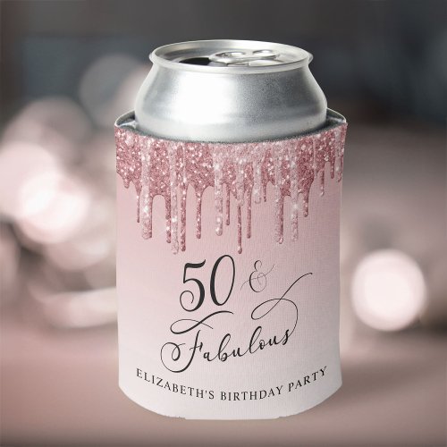 Rose Gold Pink Glitter 50th Birthday Party Can Cooler