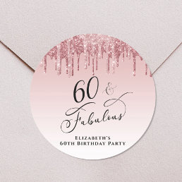 Rose Gold Pink Glitter 60th Birthday Party Classic Round Sticker