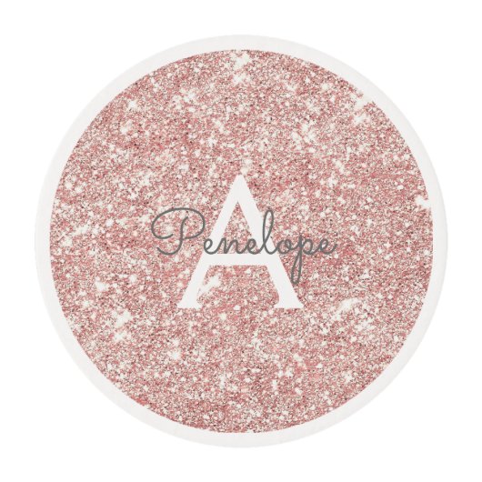 Rose Gold  Pink Glitter and Sparkle Monogram Edible Frosting Rounds (Front)