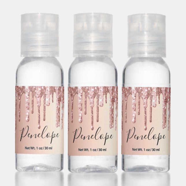 Rose Gold  Pink Glitter and Sparkle Monogram Hand Sanitizer (Set)