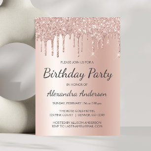 Rose Gold Pink Glitter Any Age Birthday Party Invitation