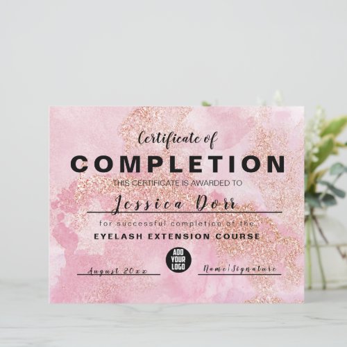 Rose Gold Pink Glitter Award Certificate