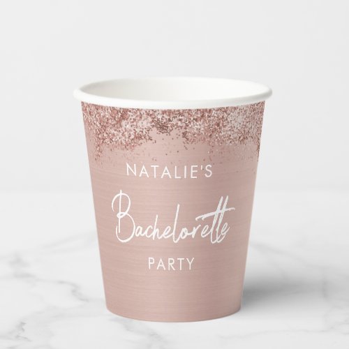 Rose Gold Pink Glitter Bachelorette Party Simple Paper Cups