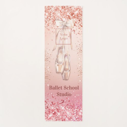 Rose gold pink glitter ballet dance school logo yoga mat