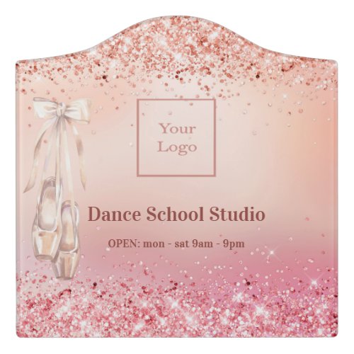 Rose gold pink glitter ballet dance studio door sign