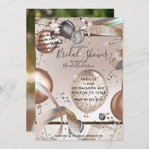 Rose Gold Pink Glitter Balloon Bridal Shower Photo Invitation
