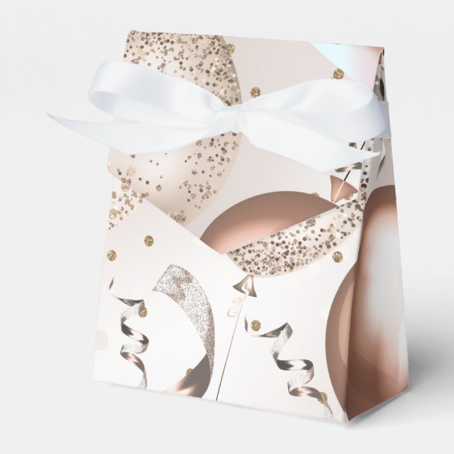 Rose Gold Pink Glitter Balloons Birthday Party Favor Boxes (Front Side)