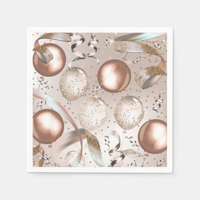 Rose Gold Pink & Glitter Balloons Sweet 16 Party Napkins (Front)
