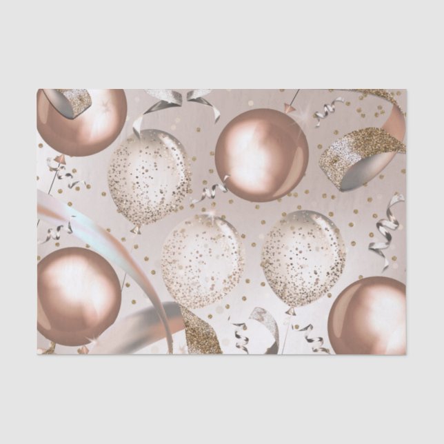 Rose Gold Pink & Glitter Balloons Sweet 16 Party Tissue Paper (Front)