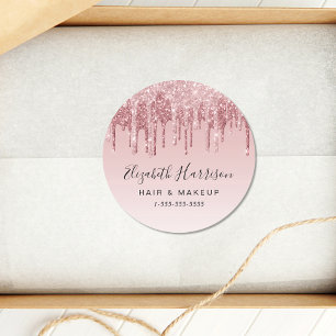 Rose Gold Pink Glitter Beauty Classic Round Sticker