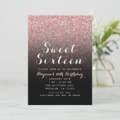 Rose Gold Pink Glitter & Black Sweet 16 Party Invitation (Standing Front)