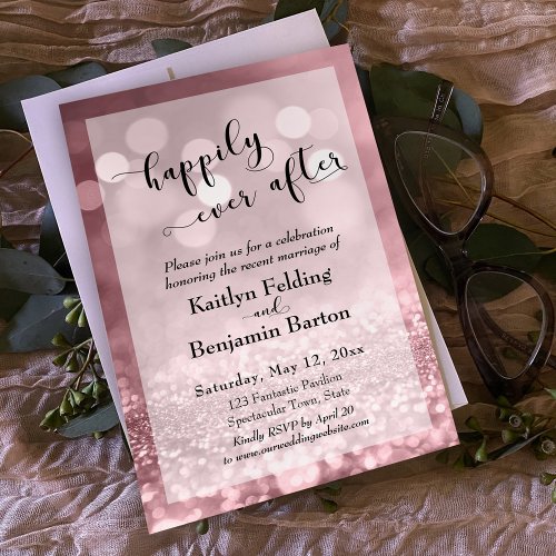 Rose Gold Pink Glitter Bokeh Happily Ever After Invitation
