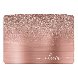 Rose Gold Pink Glitter Brushed Metal Monogram iPad Pro Cover