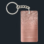 Rose Gold Pink Glitter Brushed Metal Monogram Keychain<br><div class="desc">Rose Gold - Blush Pink Faux Foil Metallic Sparkle Glitter Brushed Metal Monogram Name Keychain. This makes the perfect sweet 16 birthday,  wedding,  bridal shower,  anniversary,  baby shower or bachelorette party gift for someone that loves glam luxury and chic styles.</div>