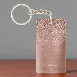 Rose Gold Pink Glitter Brushed Metal Monogram Keychain<br><div class="desc">Rose Gold - Blush Pink Faux Foil Metallic Sparkle Glitter Brushed Metal Monogram Name Keychain. This makes the perfect sweet 16 birthday,  wedding,  bridal shower,  anniversary,  baby shower or bachelorette party gift for someone that loves glam luxury and chic styles.</div>