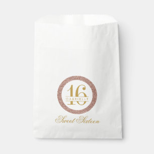 Rose Gold Pink Glitter Custom Age 16th Birthday Favor Bag