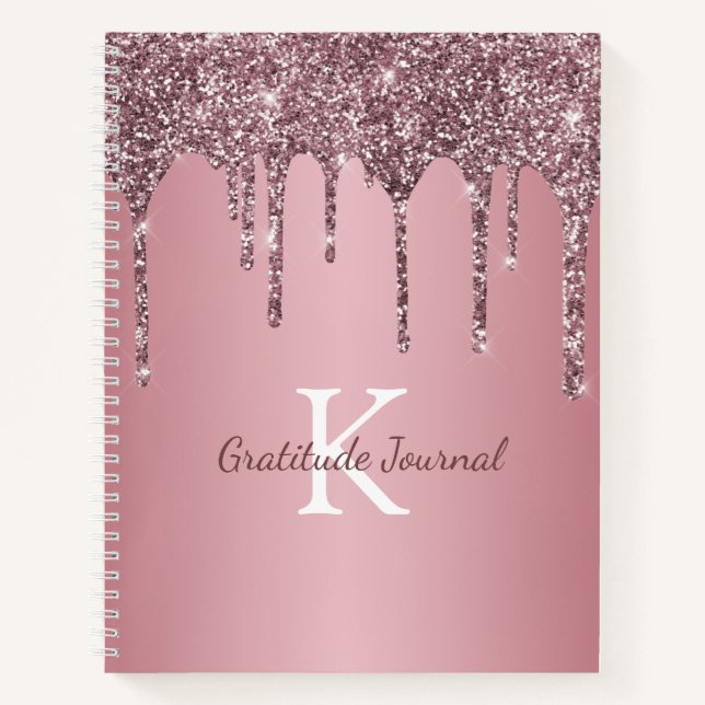 Rose Gold Pink Glitter Drip Gratitude Journal (Front)
