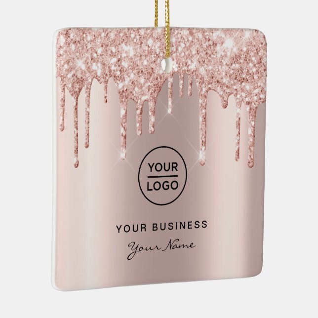 Rose Gold Pink Glitter Drips Lash Christmas Ceramic Ornament (Right)