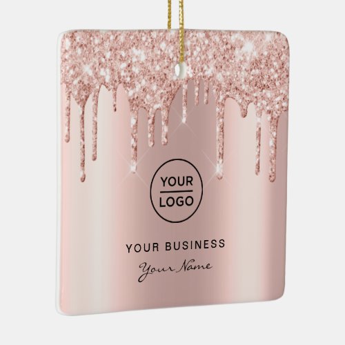 Rose Gold Pink Glitter Drips Lash Christmas Ceramic Ornament